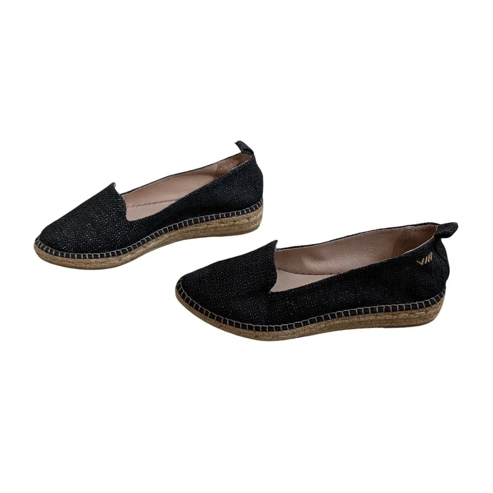 Viscata Barcelona Black Glitter Espadrille Flats Pointed Toe‎ Made in Spain 38